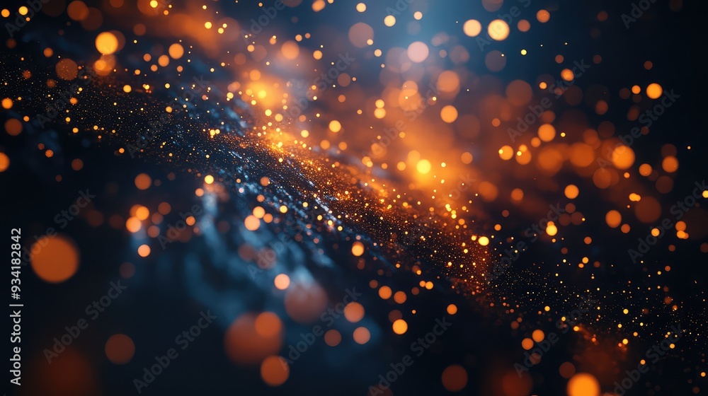 Fototapeta premium Sparks of digital embers flickering in a high-tech environment, with a blend of warm colors and cool tones.