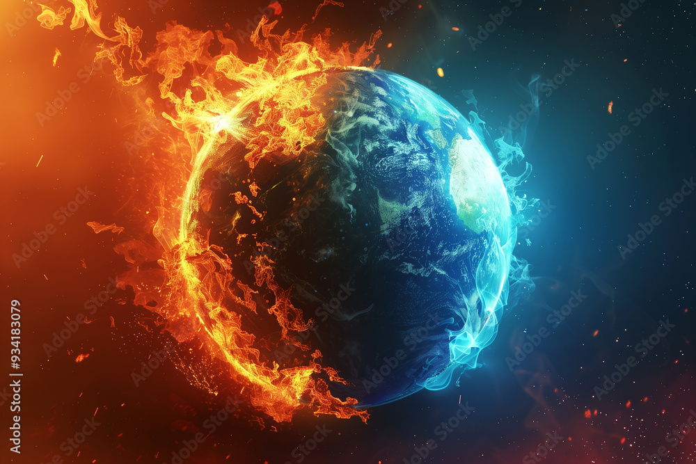Burning earth on fire caused of Global Warming effect. Generative Ai. Burning earth on fire caused of Global Warming effect. Generative Ai.