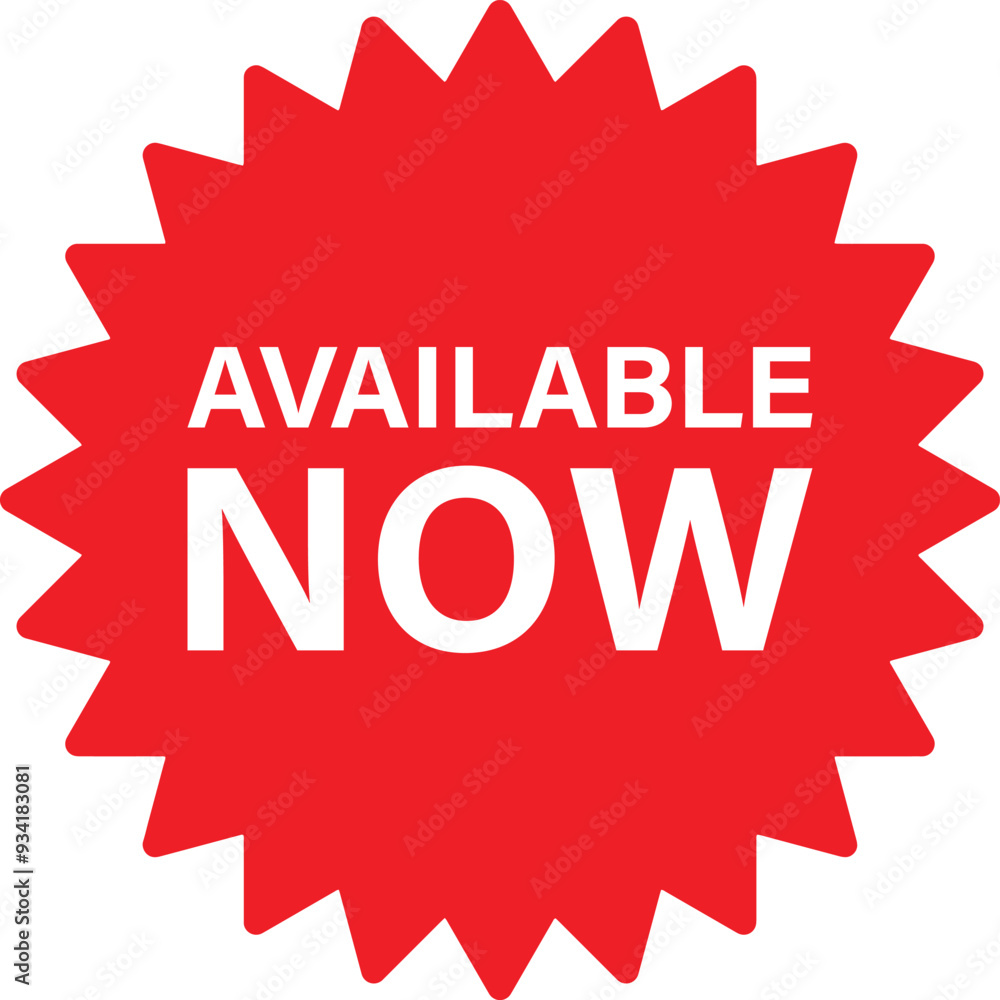 Available now label . Red available now icon . Vector illustration Available now label . Red available now icon . Vector illustration