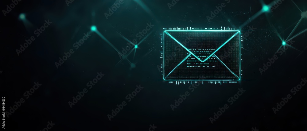 Digital envelope icon representing email communication in a modern, high-tech design with glowing elements and dark background. Digital envelope icon representing email communication in a modern, high-tech design with glowing elements and dark background.