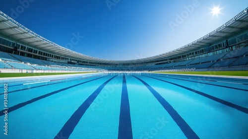 Olympic Swimming Pool Under Bright Sunlight. Generative ai photo