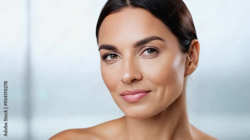 Beautiful latin woman smiling and showing perfect skin