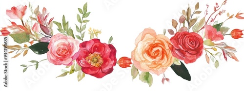 Vibrant and Colorful Watercolor Wreath Featuring Rose Flowers Illustration