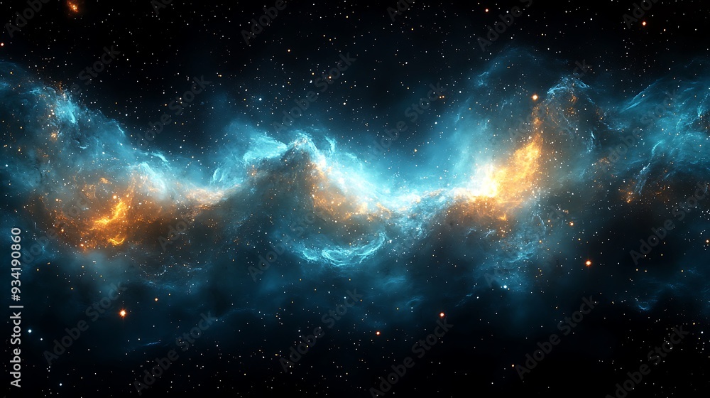 A vibrant nebula with swirling clouds of blue and orange gas, set against a backdrop of twinkling stars. A vibrant nebula with swirling clouds of blue and orange gas, set against a backdrop of twinkling stars.