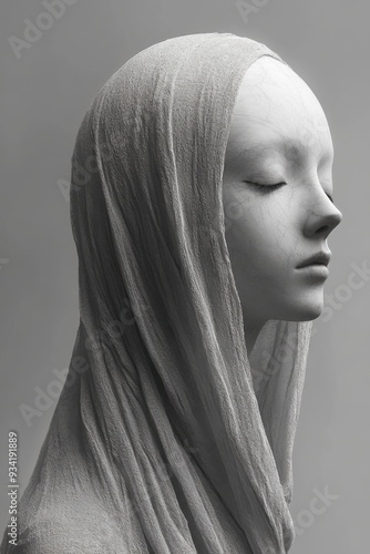 Woman with long hair and veiled headpiece photo