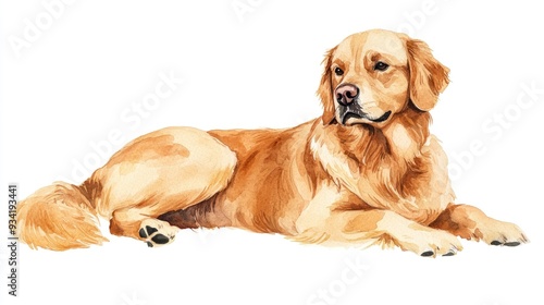 Stylish hand drawn watercolor illustration of a golden retriever photo