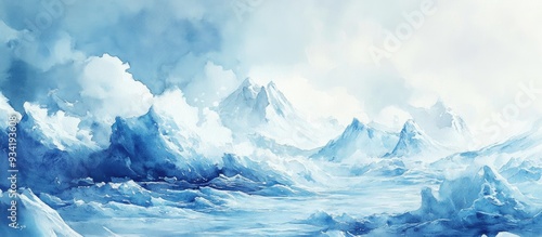 Wallpaper Mural Watercolor depiction of icy and frozen waves Torontodigital.ca