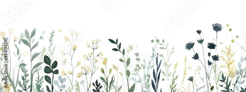 Wallpaper Mural Watercolor background featuring wild plants herbs and flowers a botanical illustration in vintage style with a floral silhouette template Torontodigital.ca