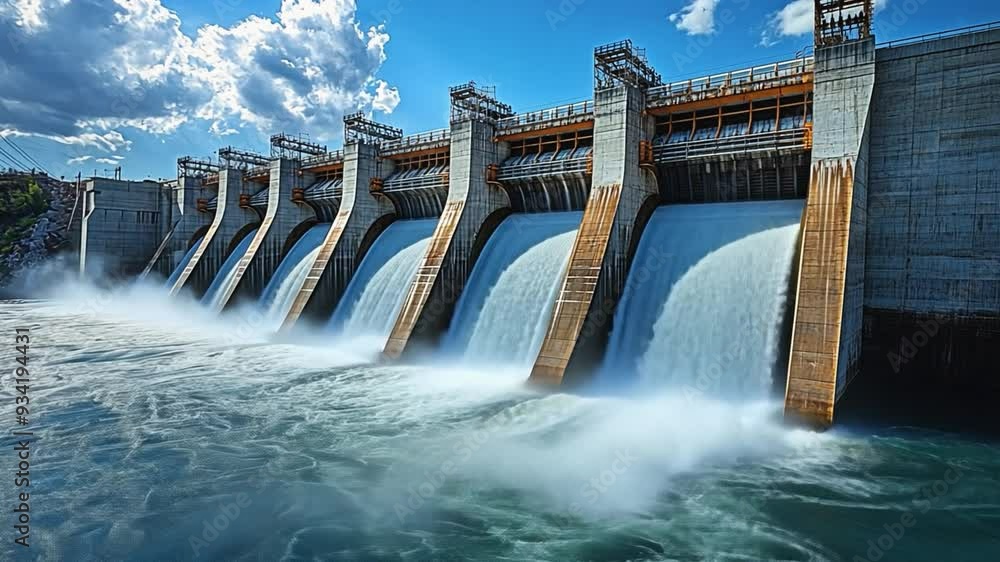 Hydroelectric dam releasing water for power generation Hydroelectric dam releasing water for power generation