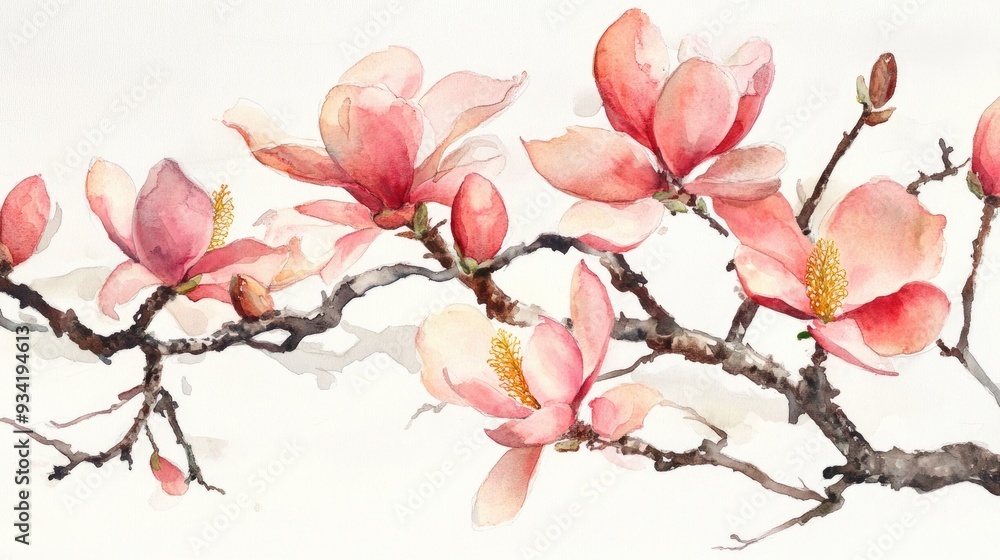Naklejka premium Watercolor arrangement featuring Magnolia blossoms