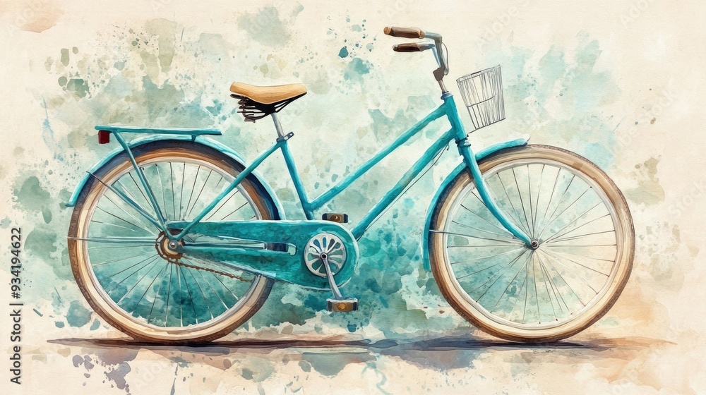 Fototapeta premium Watercolor depiction of a retro bicycle in turquoise