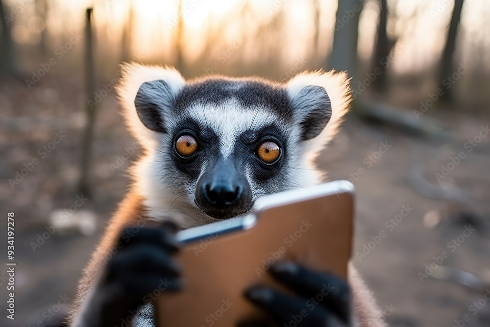 Obraz premium Ring lemur catta making selfie