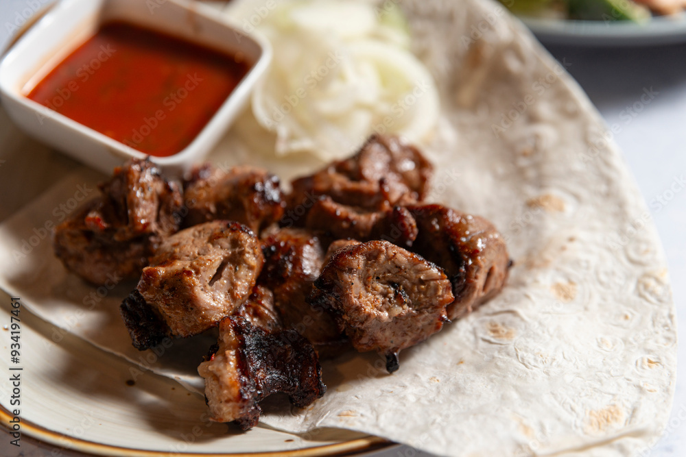 grilled meat, shashlik grilled meat, shashlik
