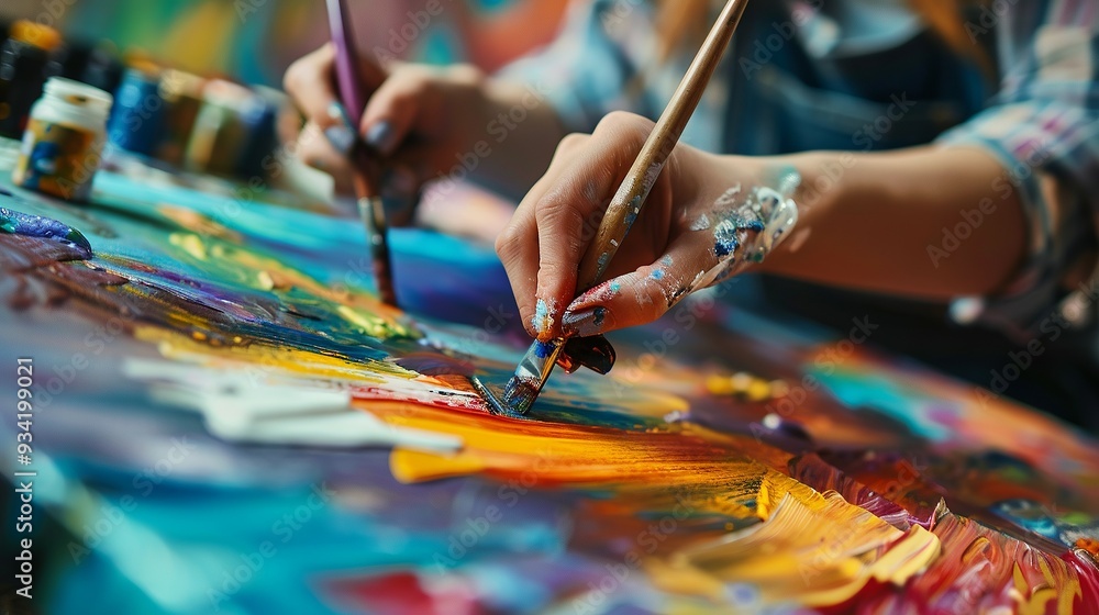 Obraz premium An artist creating a vibrant abstract painting in a colorful studio