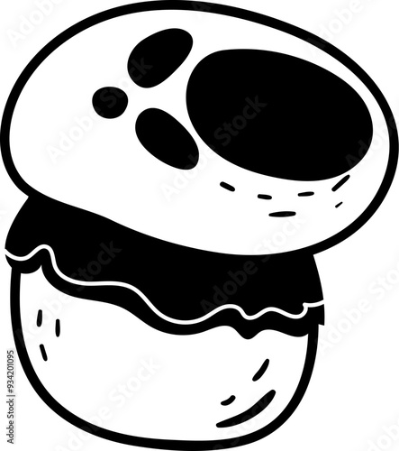 Black outline Mushroom boletus vector illustration isolated white background. Forest fungi harvest
