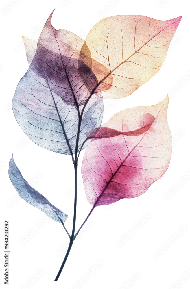 Obraz premium PNG Colorful translucent leaves on a delicate branch