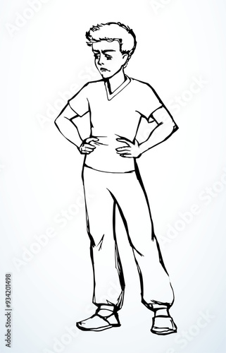 Vector drawing. Small angry boy