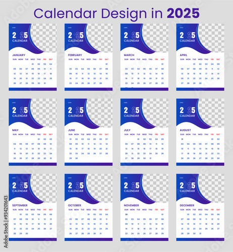 professional calendar design in 2025. Happy new year 2025