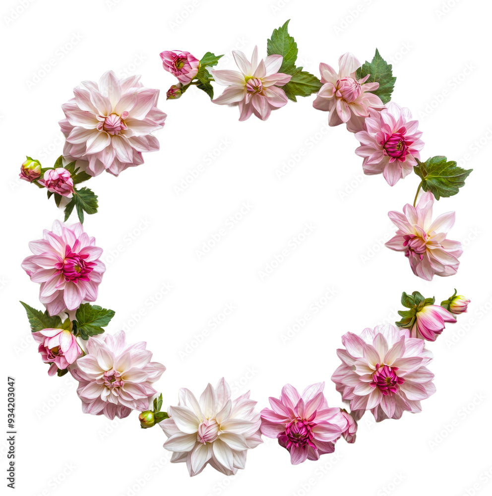 PNG Pink flower wreath with lush green leaves PNG Pink flower wreath with lush green leaves