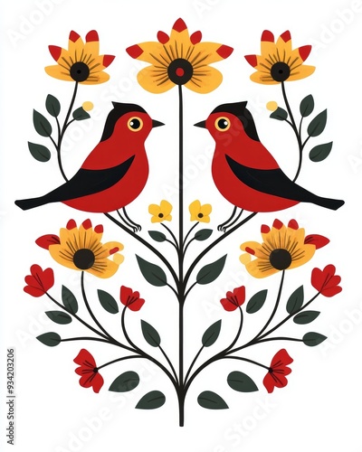 Bird Indian Symmetrical Traditional Pichwai Motif white background 