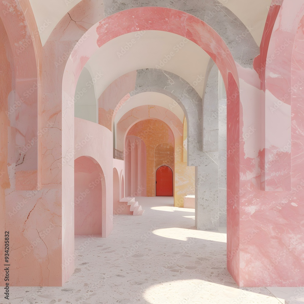 Naklejka premium Abstract Architectural Design with Arched Entranceways and Pastel Colors