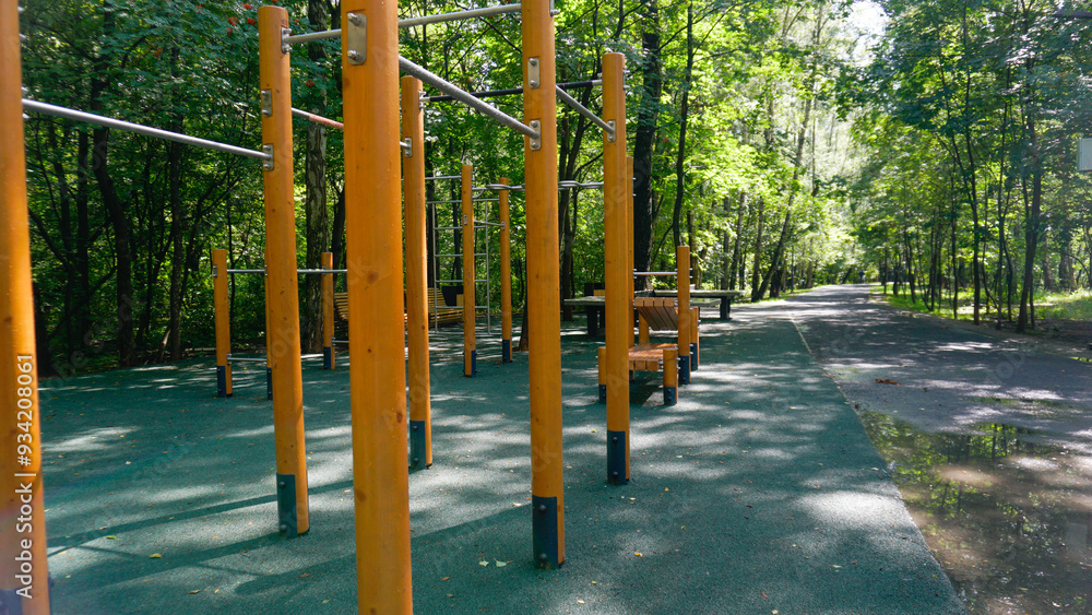 Fototapeta premium sport healthy outdoor health workout gym active park training equipment exercise public fitness