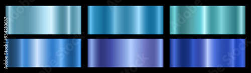 Blue metallic gradients on a black background. A banner with a metallic blue gradient texture. Vector illustration.