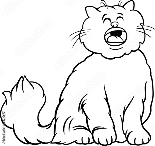 cartoon meowing persian cat animal character coloring page