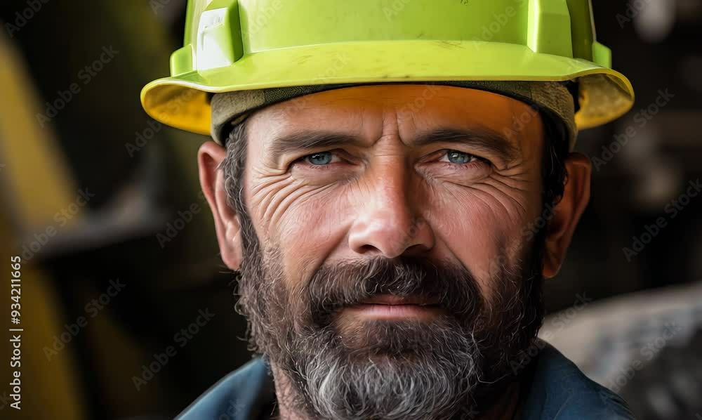 Portrait of an industrial worker in a hard hat and overalls Portrait of an industrial worker in a hard hat and overalls