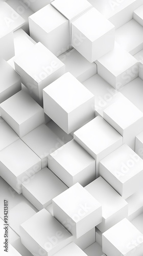 3D White Cubes on White Background, Abstract Image, Texture, Pattern, Wallpaper, Cover and Screen of Smartphone, Cell Phone, Computer, Laptop, 9:16 and 16:9 Format