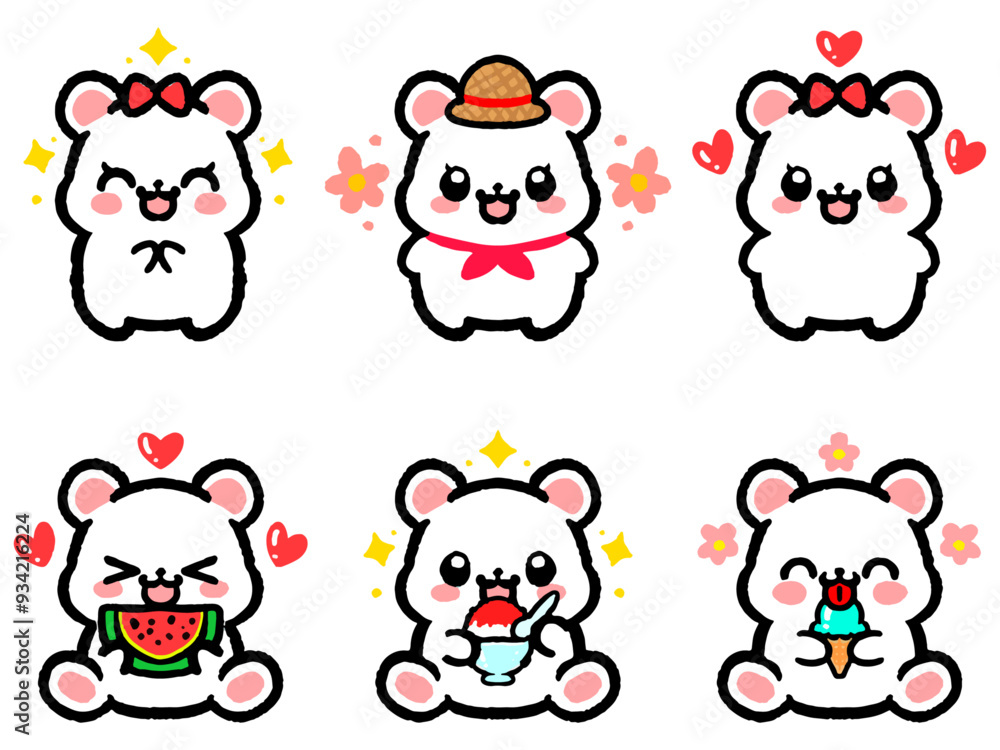 Obraz premium キュートな夏のシロクマのイラスト素材セット2