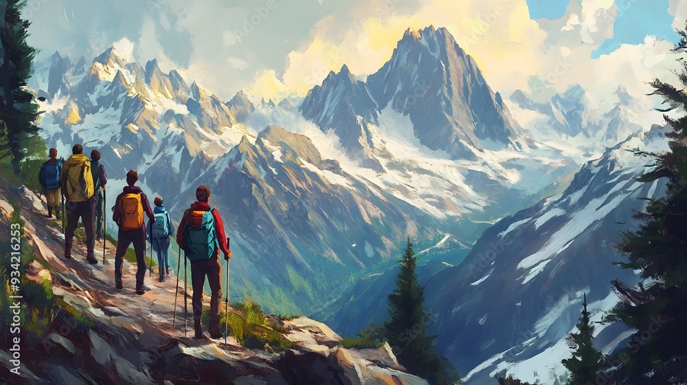 Intrepid Outdoor Adventurers Scaling Rugged Mountain Trails Majestic Alpine Vistas Intrepid Outdoor Adventurers Scaling Rugged Mountain Trails Majestic Alpine Vistas
