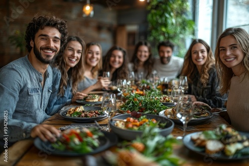 Group Of Happy Young Friends Enjoying Dinner At Home. Group of multiethnic friends enjoying dinner party, Generative AI