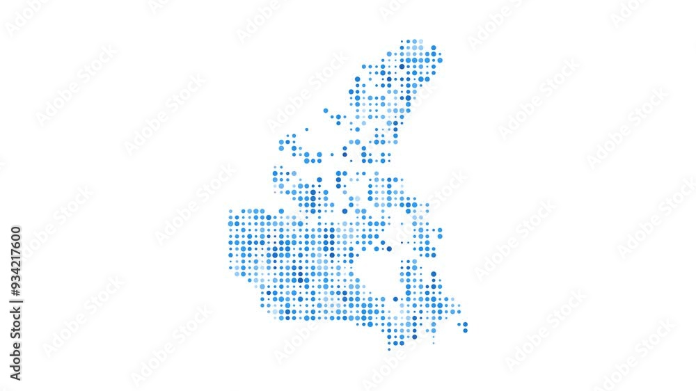 Canada dotted digital map. Map of Canada with pulsating colored circles. Shape of the country filled with blue disks. Cool video. Canada dotted digital map. Map of Canada with pulsating colored circles. Shape of the country filled with blue disks. Cool video.