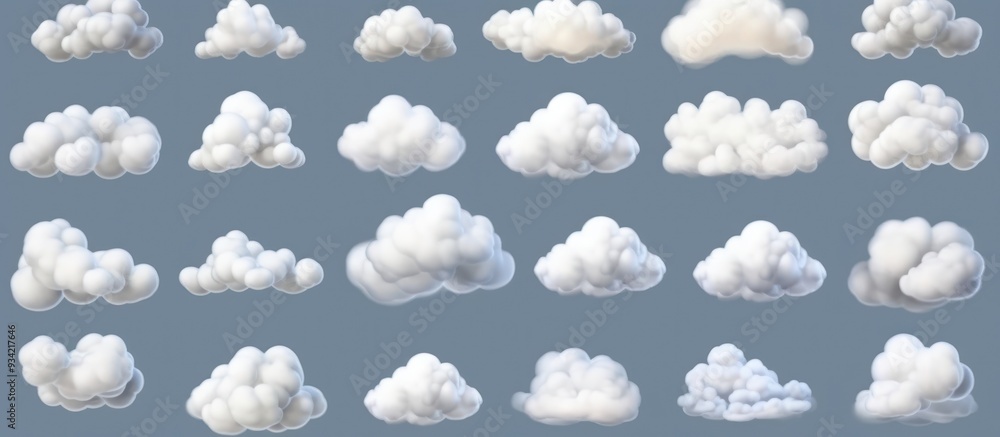 Collection of White Fluffy Clouds on a Blue Background Collection of White Fluffy Clouds on a Blue Background