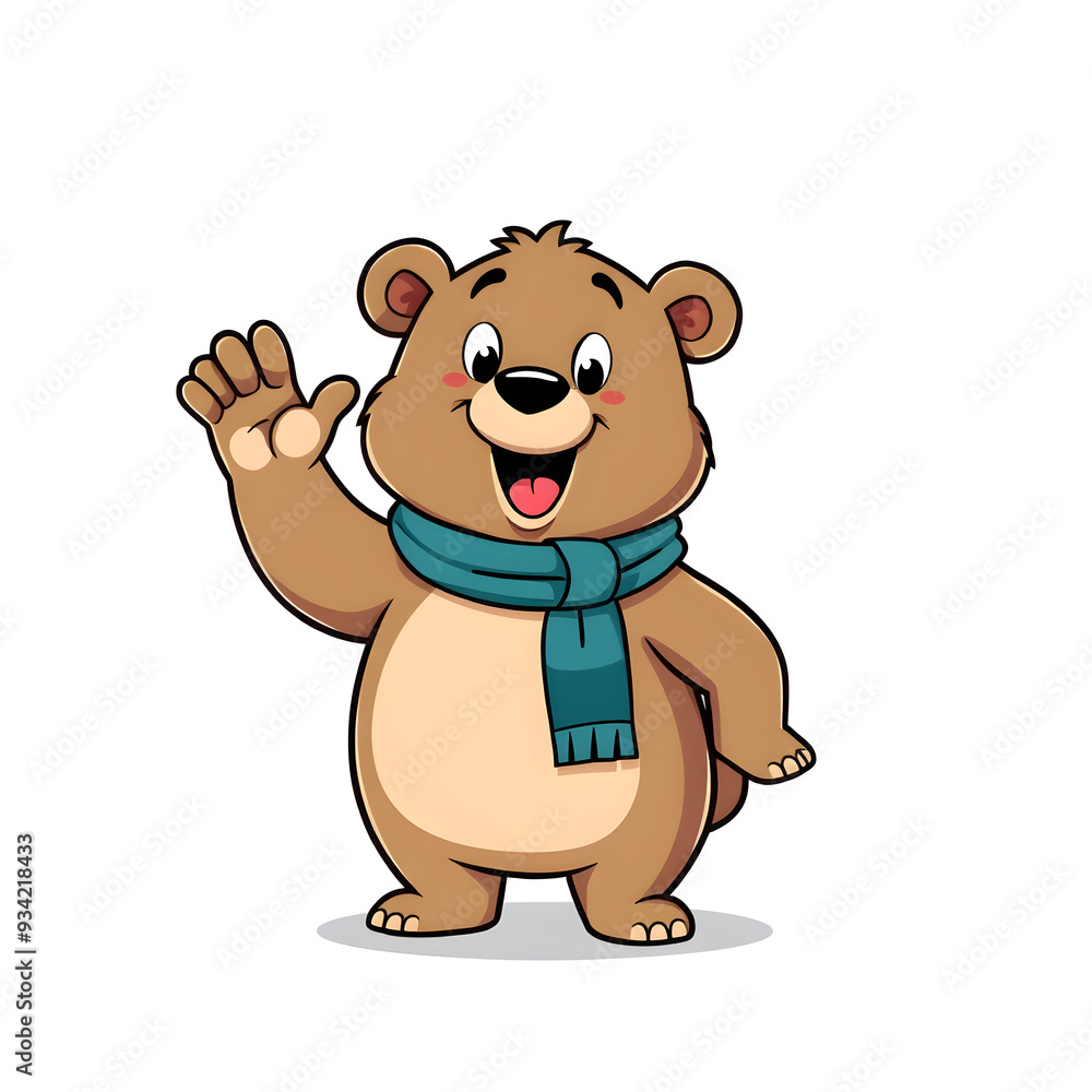 Obraz premium Waving bear icon illustration on white background. Generative AI