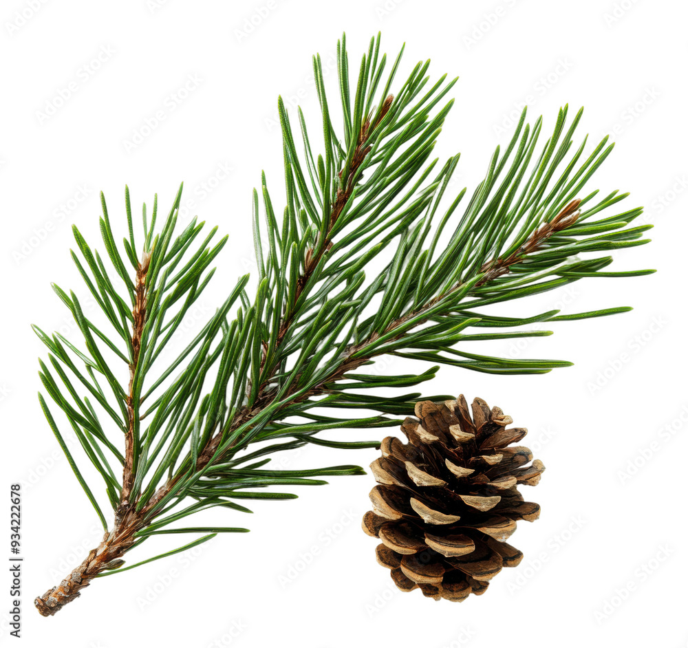 PNG Pine branch with cone on white background PNG Pine branch with cone on white background