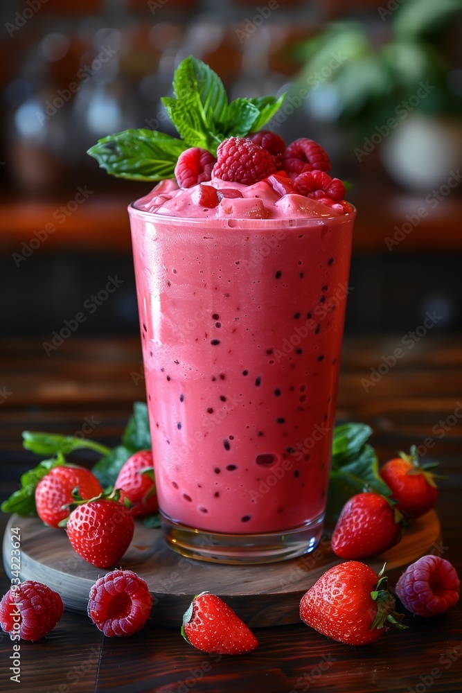Refreshing Berry Smoothie Served in a Clear Glass With Fresh Mint Garnish Refreshing Berry Smoothie Served in a Clear Glass With Fresh Mint Garnish