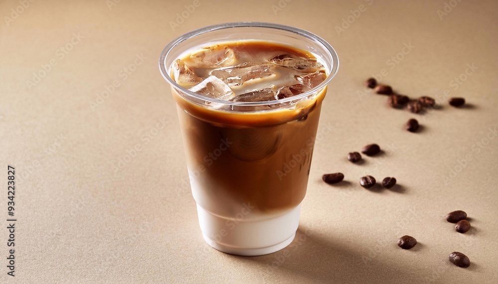plastic cup with coffee with milk, ice cubes. coffee shop concept
plastic cup with coffee with milk, ice cubes. coffee shop concept
