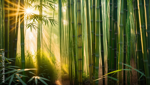 Golden Sunrise in a Bamboo Grove