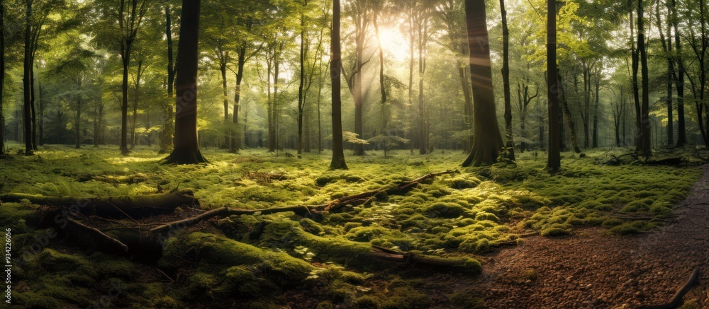 Obraz premium Sunbeams Filtering Through a Dense Forest