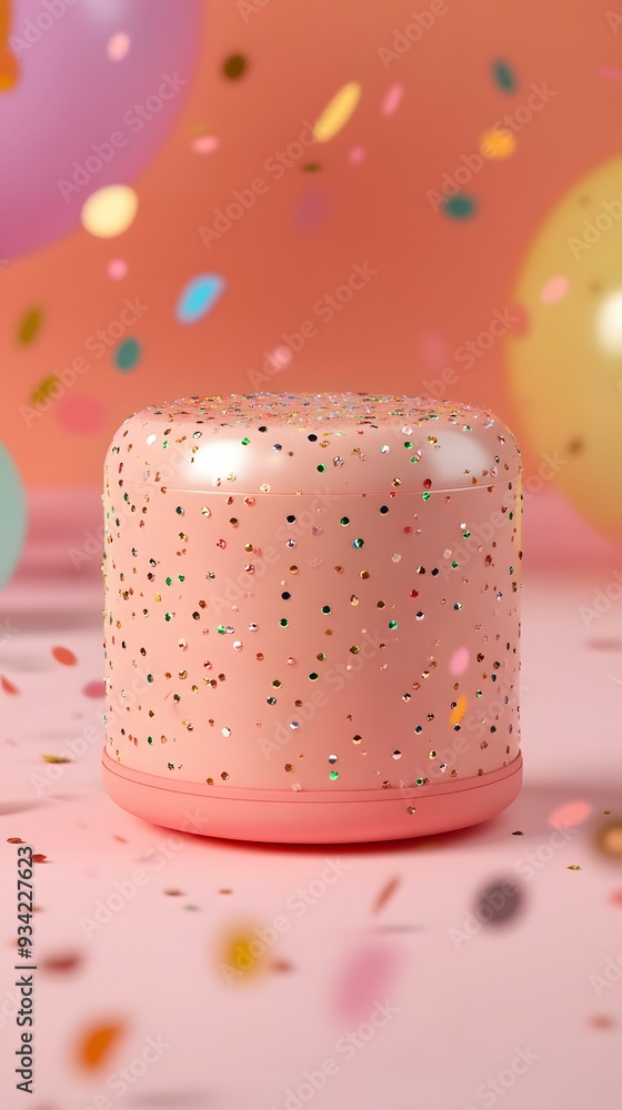 Pink Glitter Cylinder with Confetti Background Pink Glitter Cylinder with Confetti Background