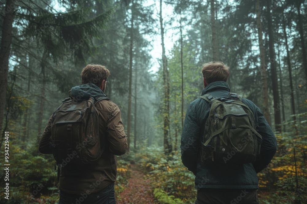 Two men with in the forest, Generative AI Two men with in the forest, Generative AI