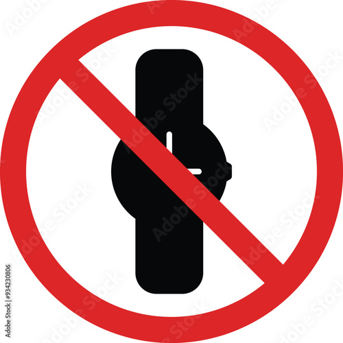 No watch sign isolated on white background . No hand watch allowed sign . Vector illustration