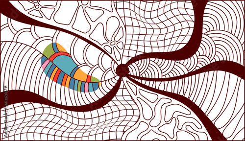 Groovy zentangle coloring antistress page sepia tone.