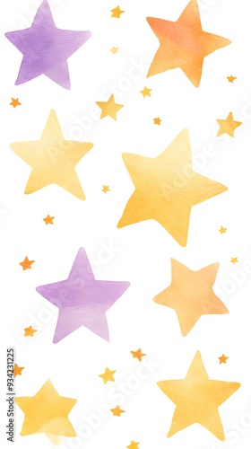 Yellow Stars on White Background, Abstract Image, Texture, Pattern, Wallpaper, Cover and Screen of Smartphone, Cell Phone, Computer, Laptop, 9:16 and 16:9 Format