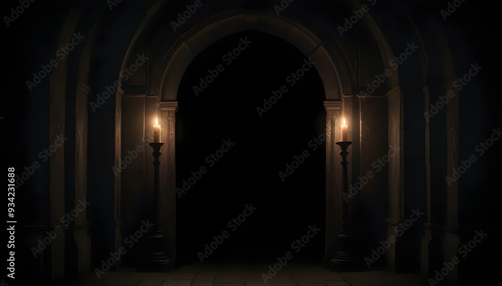 Candle lit dark archway backdrop background Candle lit dark archway backdrop background