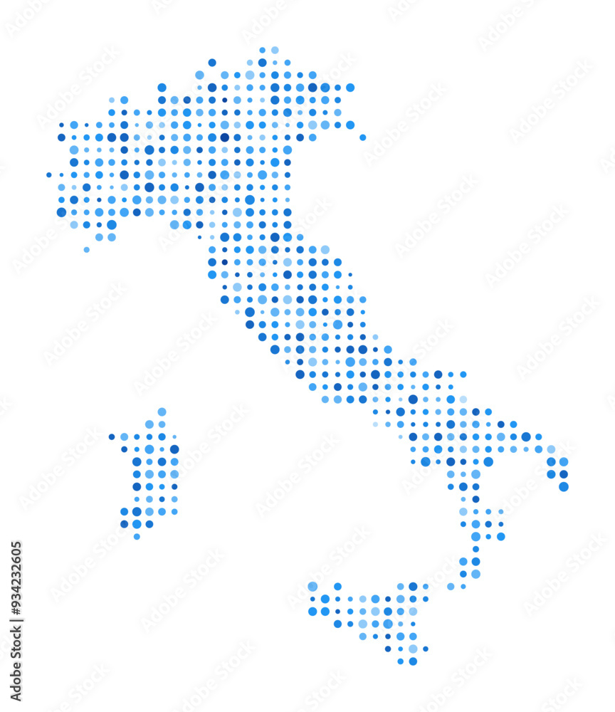 Fototapeta premium Italy Dot Map. Country Digital Style Shape. Italy vector image. Country shape blue circular dots. Creative vector illustration.