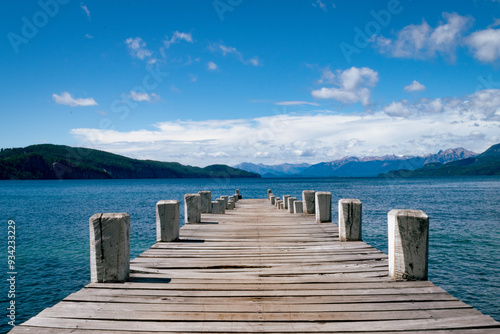 Old wooden dock on a lake, Los Alerces national Park