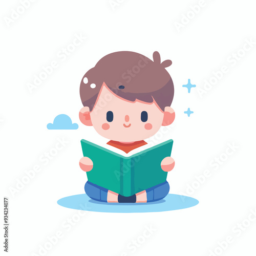vector of little boy reading a book